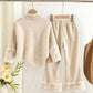 Casual T-Shirt Set, High Neck , Long Sleeve T-Shirt Top Paired With Leg Opening Flared Pants