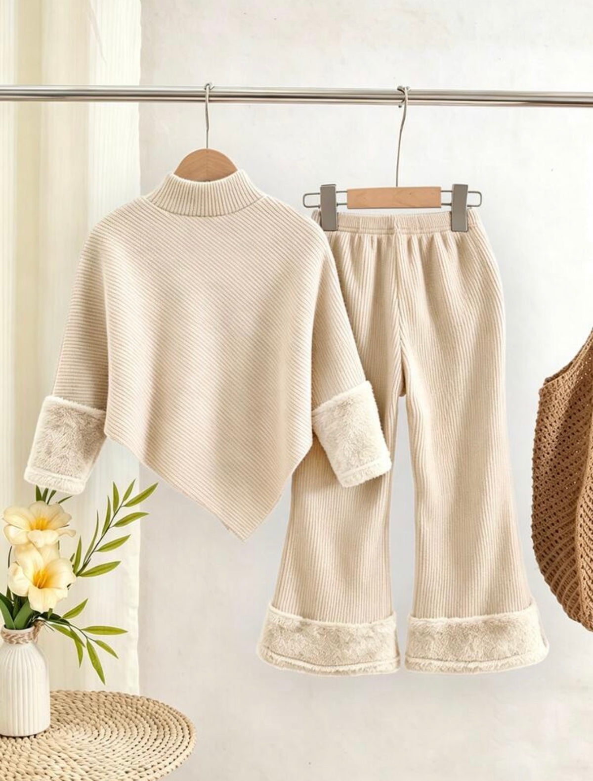 Casual T-Shirt Set, High Neck , Long Sleeve T-Shirt Top Paired With Leg Opening Flared Pants