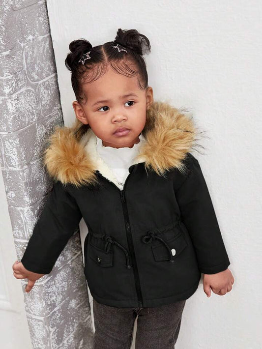 SHEIN Baby Girl Cute & Versatile Thermal Lined Hooded Jacket For Autumn/Winter