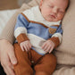 Kids Patchwork Textured Colorblock Striped Lapel Cartoon Bear Pattern Knitted Romper.