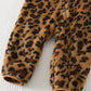 Cartoon Animal Leopard Print Thermal Lined Hooded Zip-Up Long Sleeve Jumpsuit, Suitable For Winter.