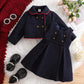 Girl Navy Long Sleeve Jacket & Dress Set.
