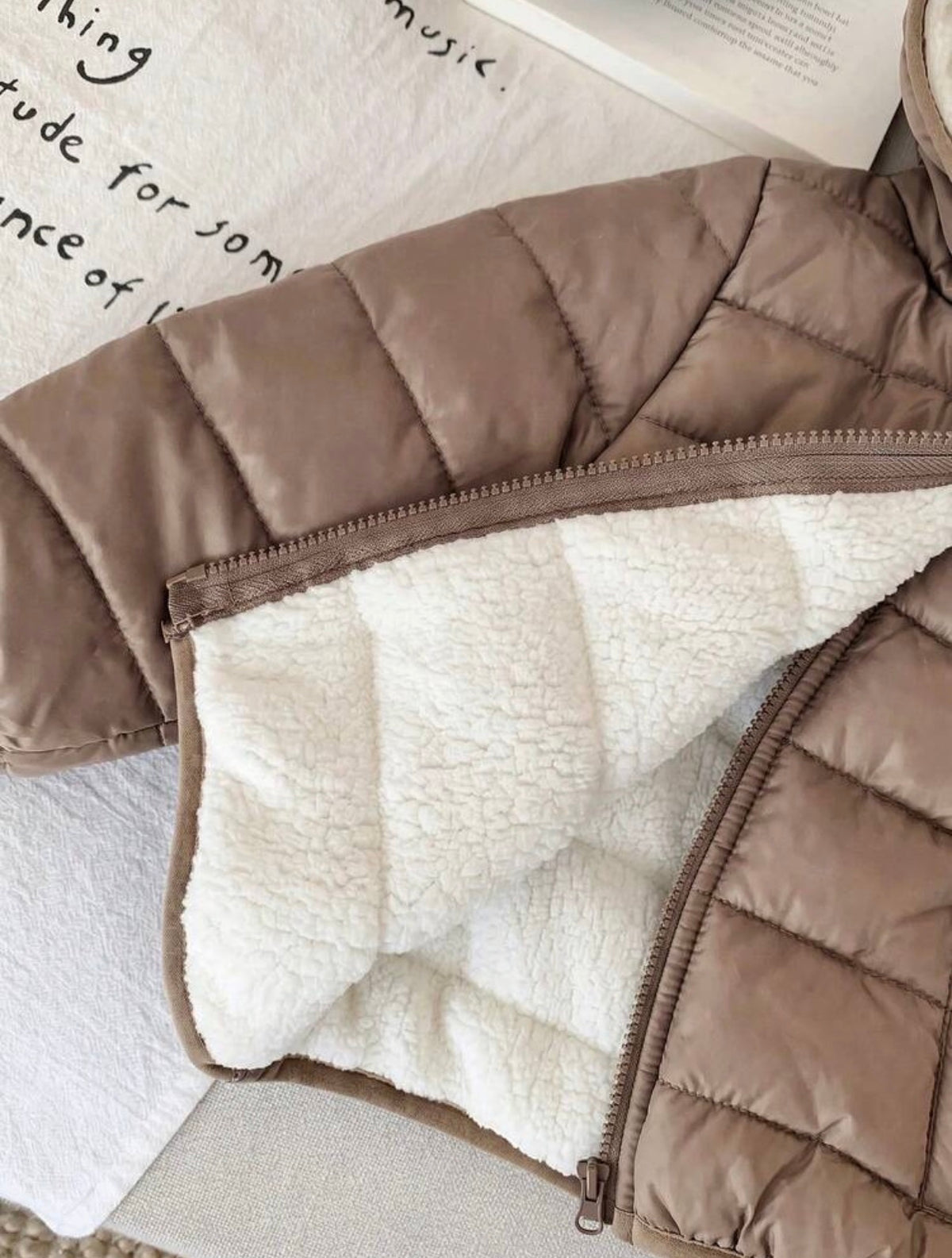 Baby Boys Thermal Lined Hooded Zipper Jacket, Brown Winter Casual Warm.