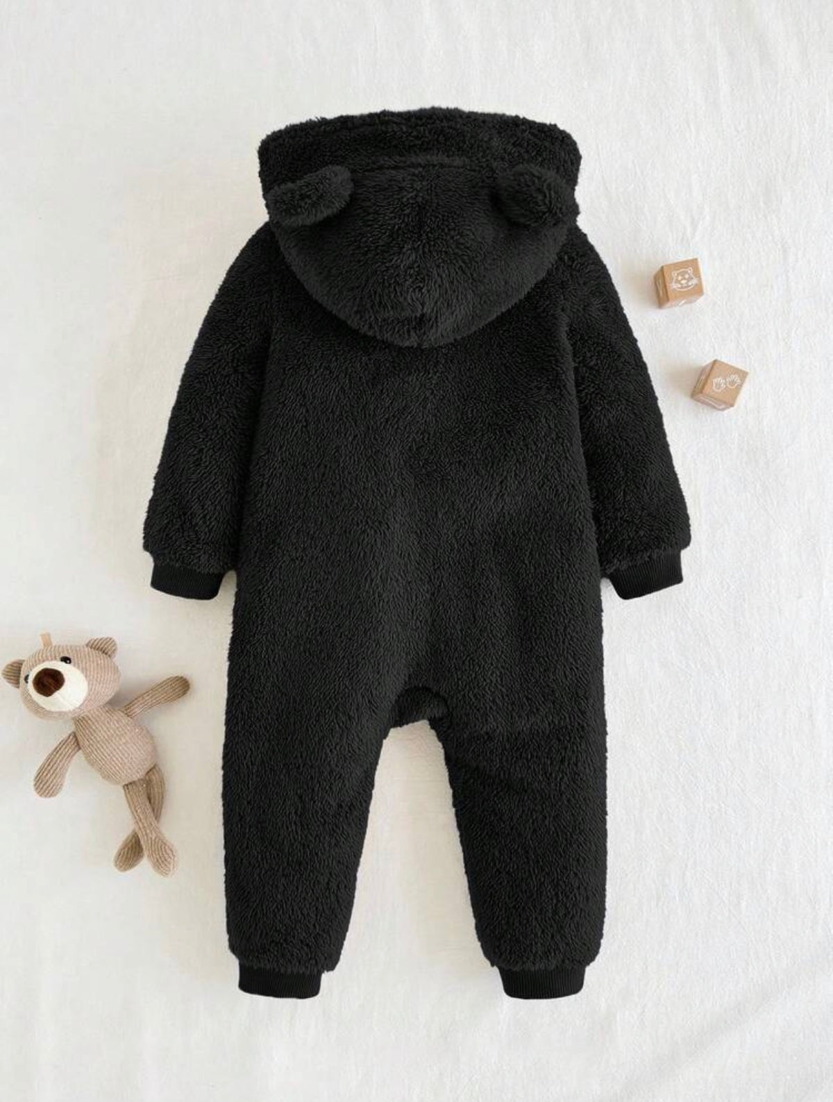 Cartoon Bear Pattern Ear Hooded Thick Jumpsuit.