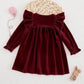 Round Neck Ruffle Hem Cinched Waist Long Sleeve Dress Burgundy.   (Delivery By Oct 10)