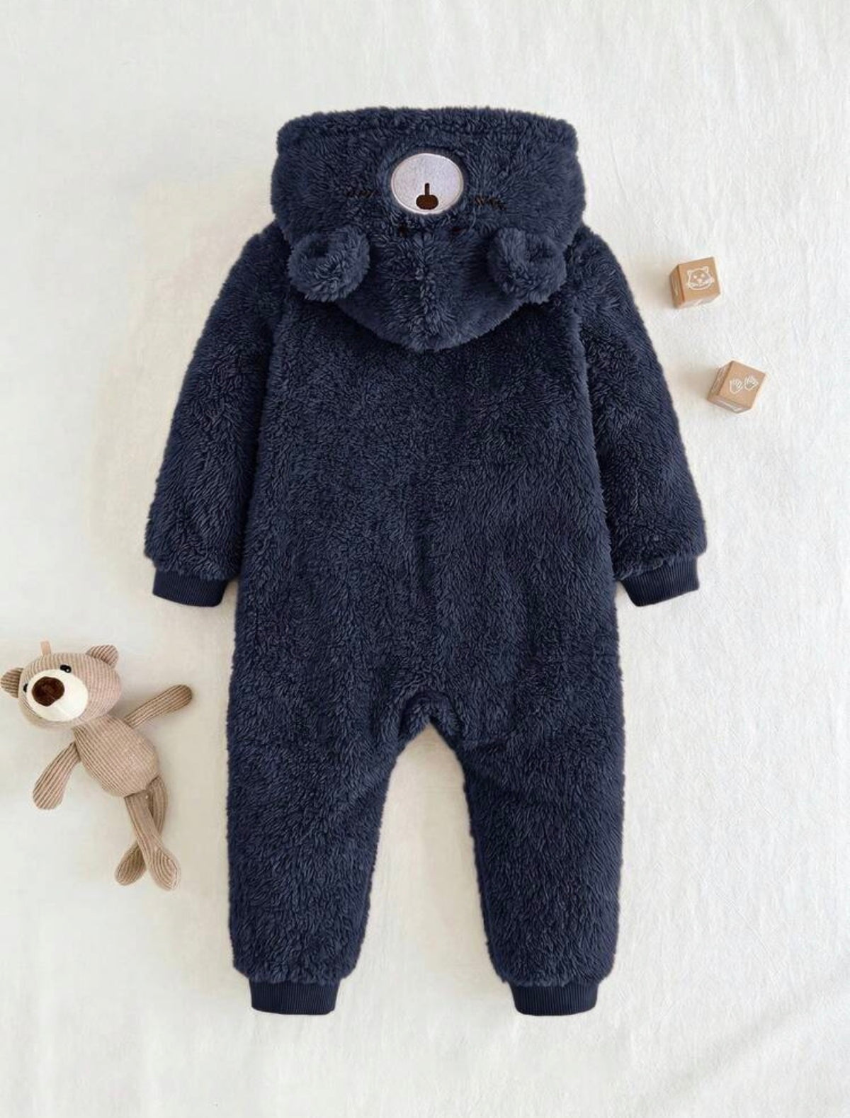 Cartoon Bear Pattern Ear Hooded Thick Jumpsuit. (Delivery By 14th October)