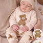 2Pc Baby Pajamas With Shirt Round Neck Bear Embroidery Flannel Loungewear.