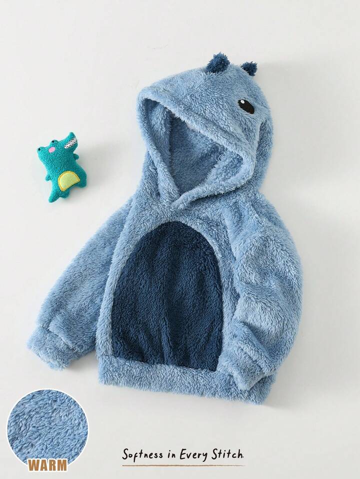 Baby Boy 3D Cartoon Animal Pattern Contrast Color Hoodie.