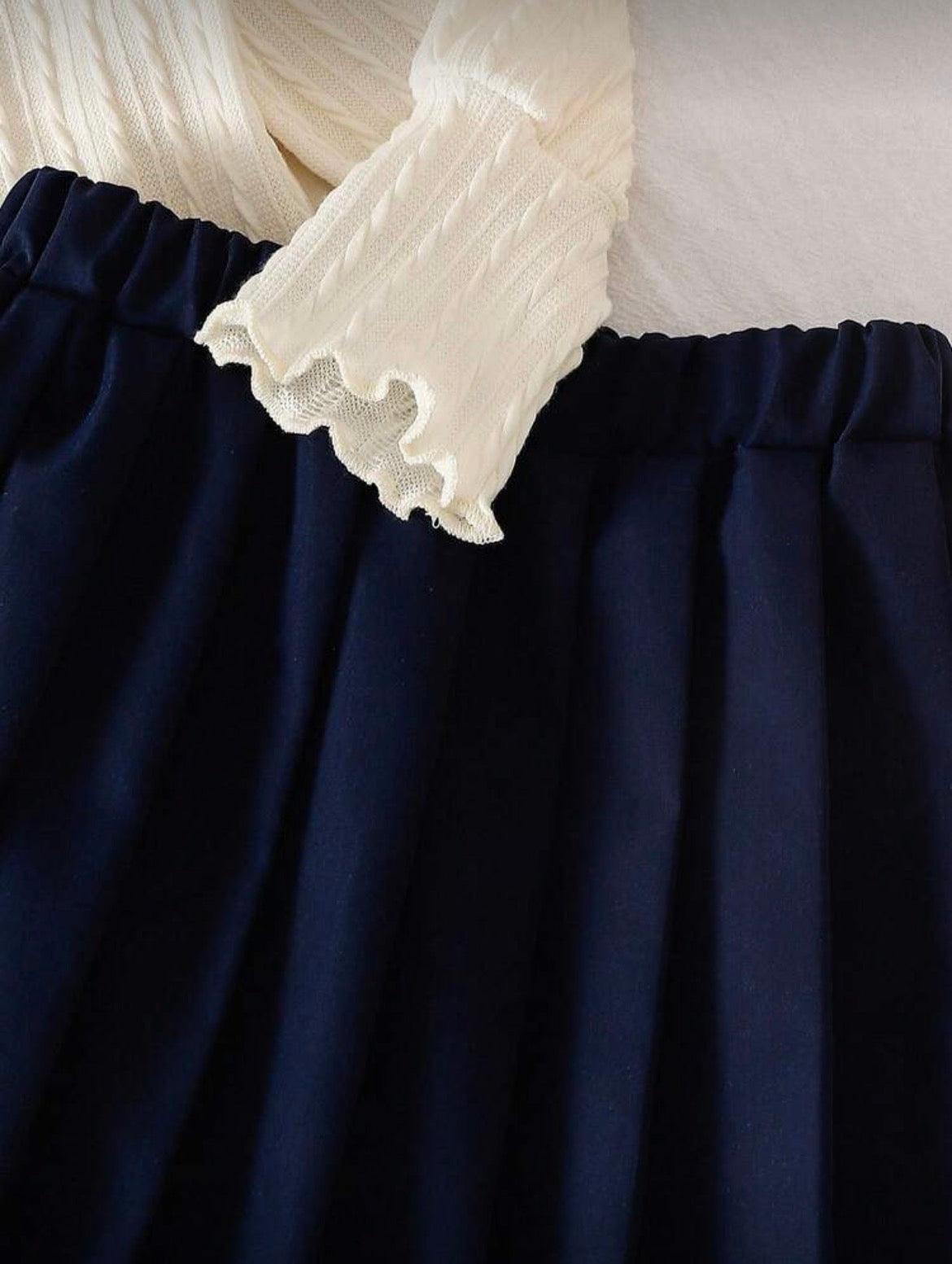 2 Pc Floral Ruffle Gigot Sleeve Top & Pleated Skirt Set.