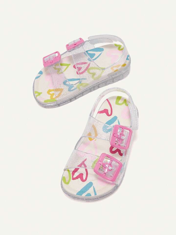Transparent Love Cute Girl Soft Sole Princess Style Baby Children Flat Sandals.