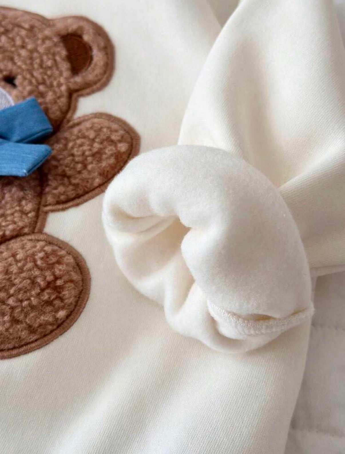 Girl 3D Cartoon Bear Bow Round Neck Sweatshirt Denim-Like 2 In 1 Dress.