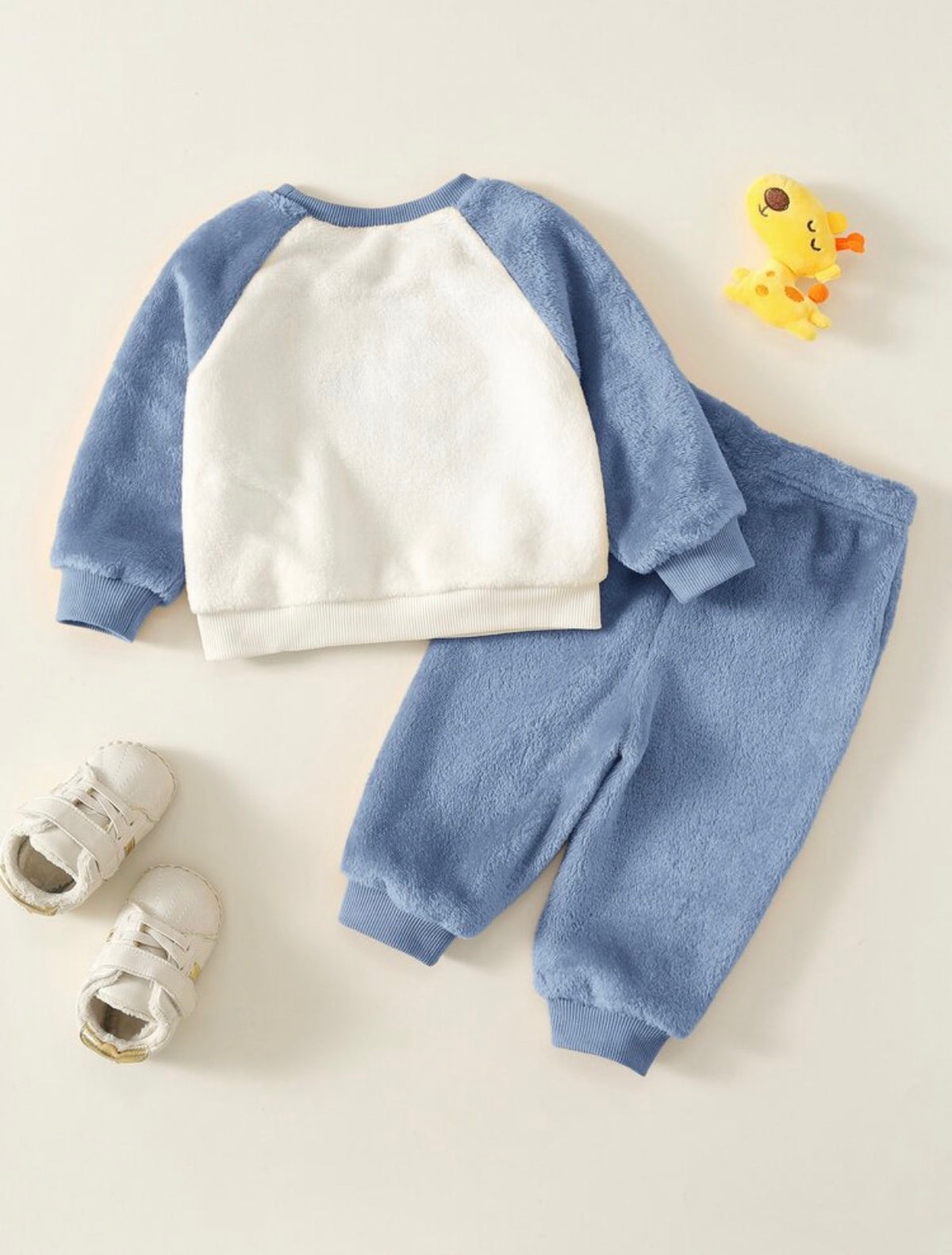 2pcs Autumn/Winter Fleece Lined Thickened Casual Cute Giraffe Sweatshirt Set, Baby Tracksuit.
