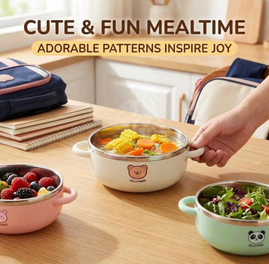 350ml, 304 Stainless Steel Inner Rice Bowl, Double-Wall Anti-Scald, Ergonomic Double Handles. (Delivery by 14th Nov)