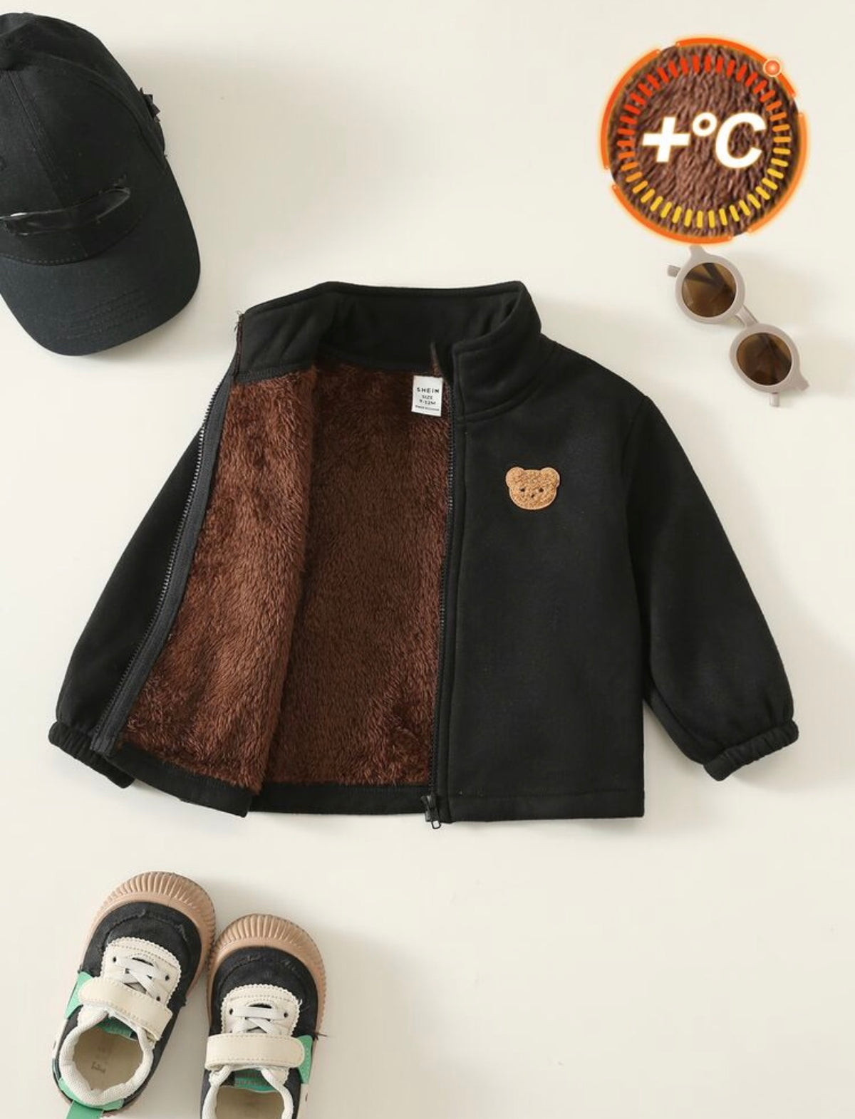 Baby Boy/Girl Cute Winter Suede Thermal Lined Stand Collar Jacket.