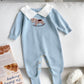Baby Boy Contrast Color Lapel Long Sleeve Casual Knit Romper Autumn Fall.