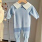 Baby Boy Contrast Color Lapel Long Sleeve Casual Knit Romper Autumn Fall.