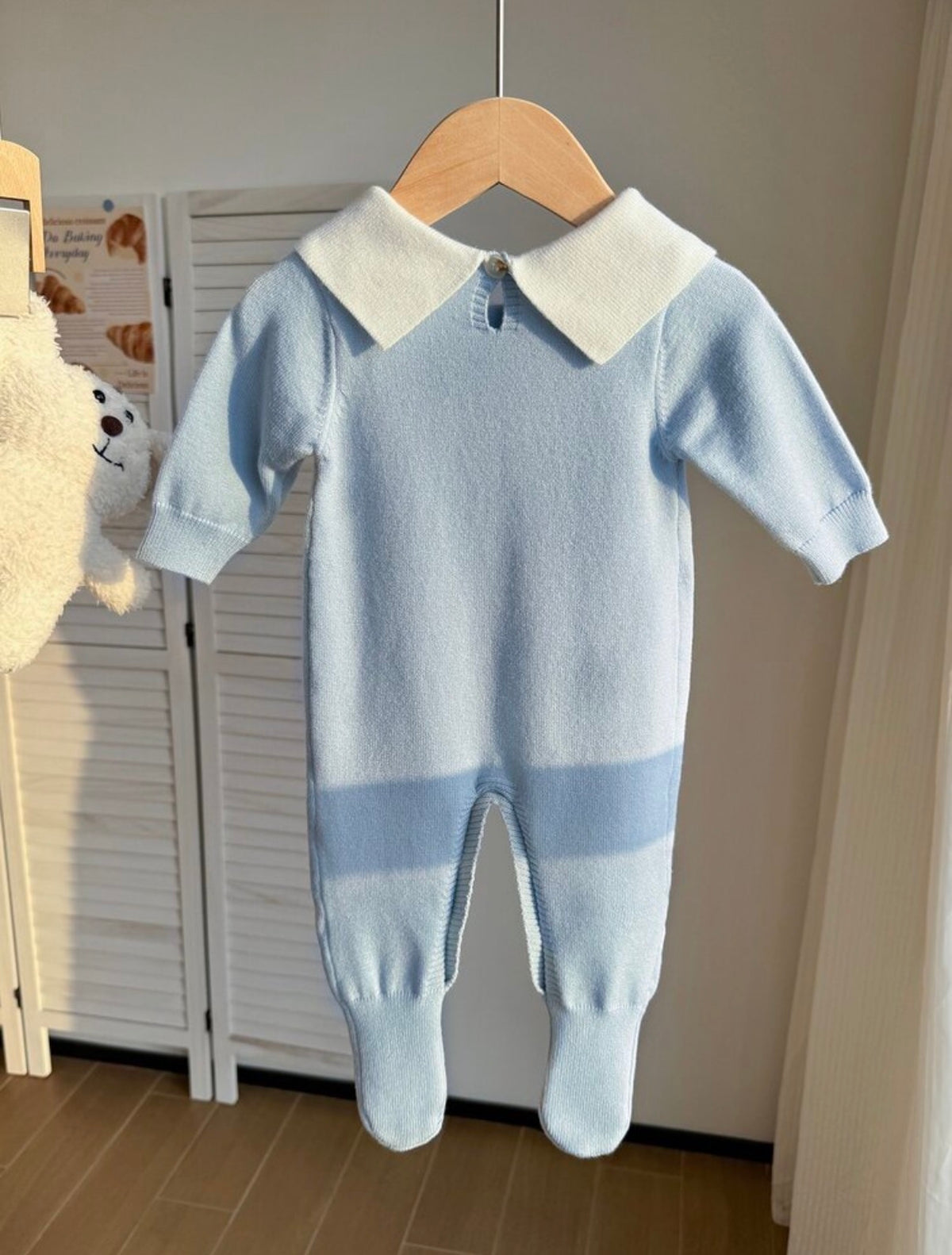 Baby Boy Contrast Color Lapel Long Sleeve Casual Knit Romper Autumn Fall.
