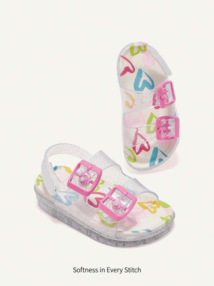 Transparent Love Cute Girl Soft Sole Princess Style Baby Children Flat Sandals.
