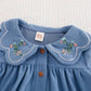 Girl Plant Floral Print Ruffle Collar Long Sleeve Empire Waist Dress.