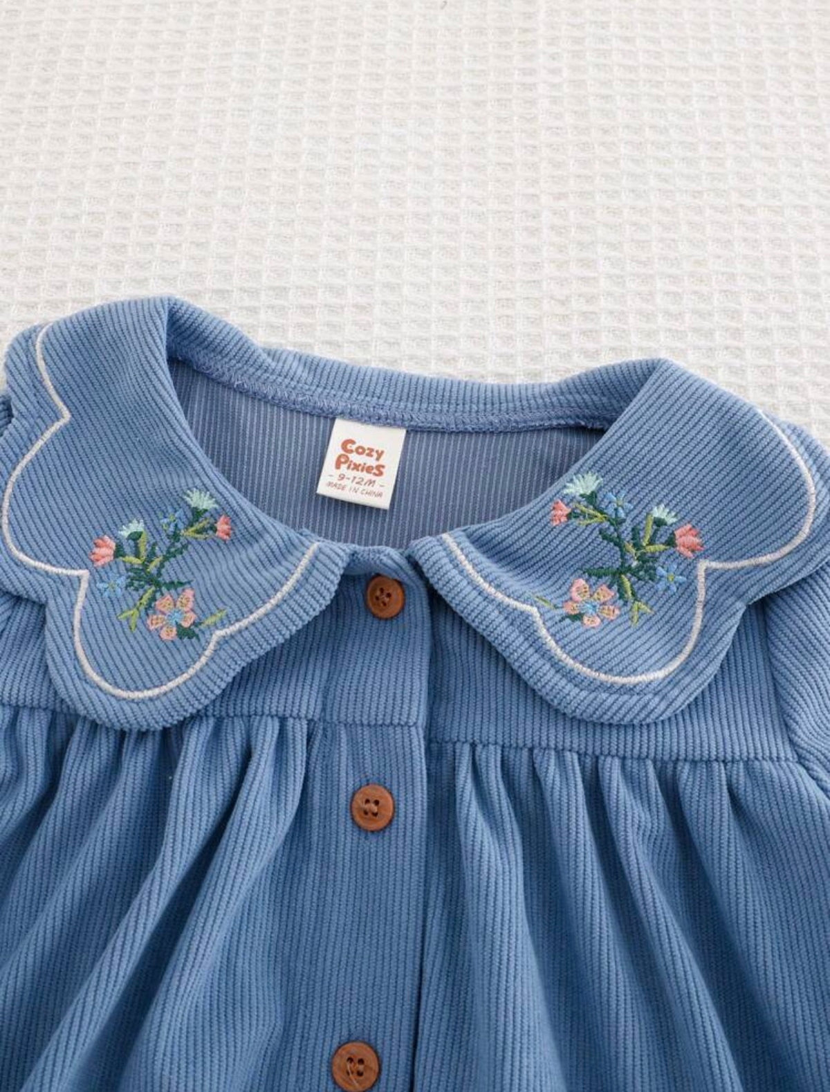 Girl Plant Floral Print Ruffle Collar Long Sleeve Empire Waist Dress.