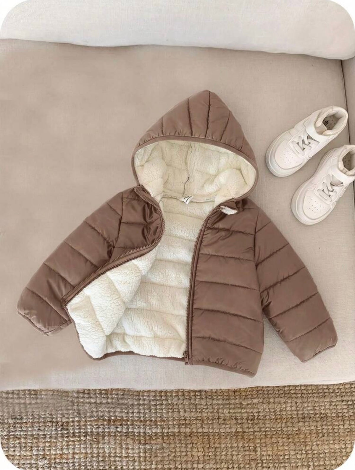 Baby Boys Thermal Lined Hooded Zipper Jacket, Brown Winter Casual Warm.