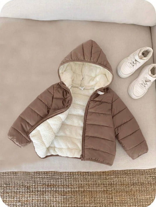 Baby Boys Thermal Lined Hooded Zipper Jacket, Brown Winter Casual Warm.