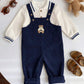 Boy Fall And Winter Clothes Outfit Set, 2pcs/Set Thermal Lined Thickened Sweatshirt And blue Corduroy Plaid Overalls Jumpsuit Set.