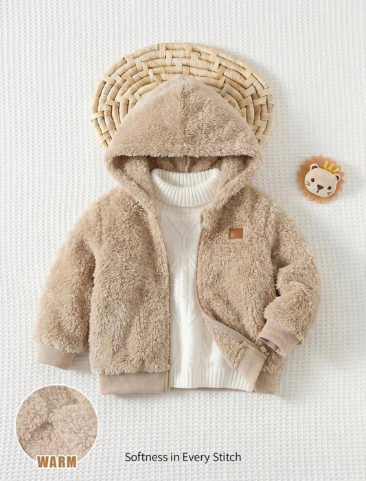 Boy Decorative Woven Label Hooded Long Sleeve Winter Jacket.