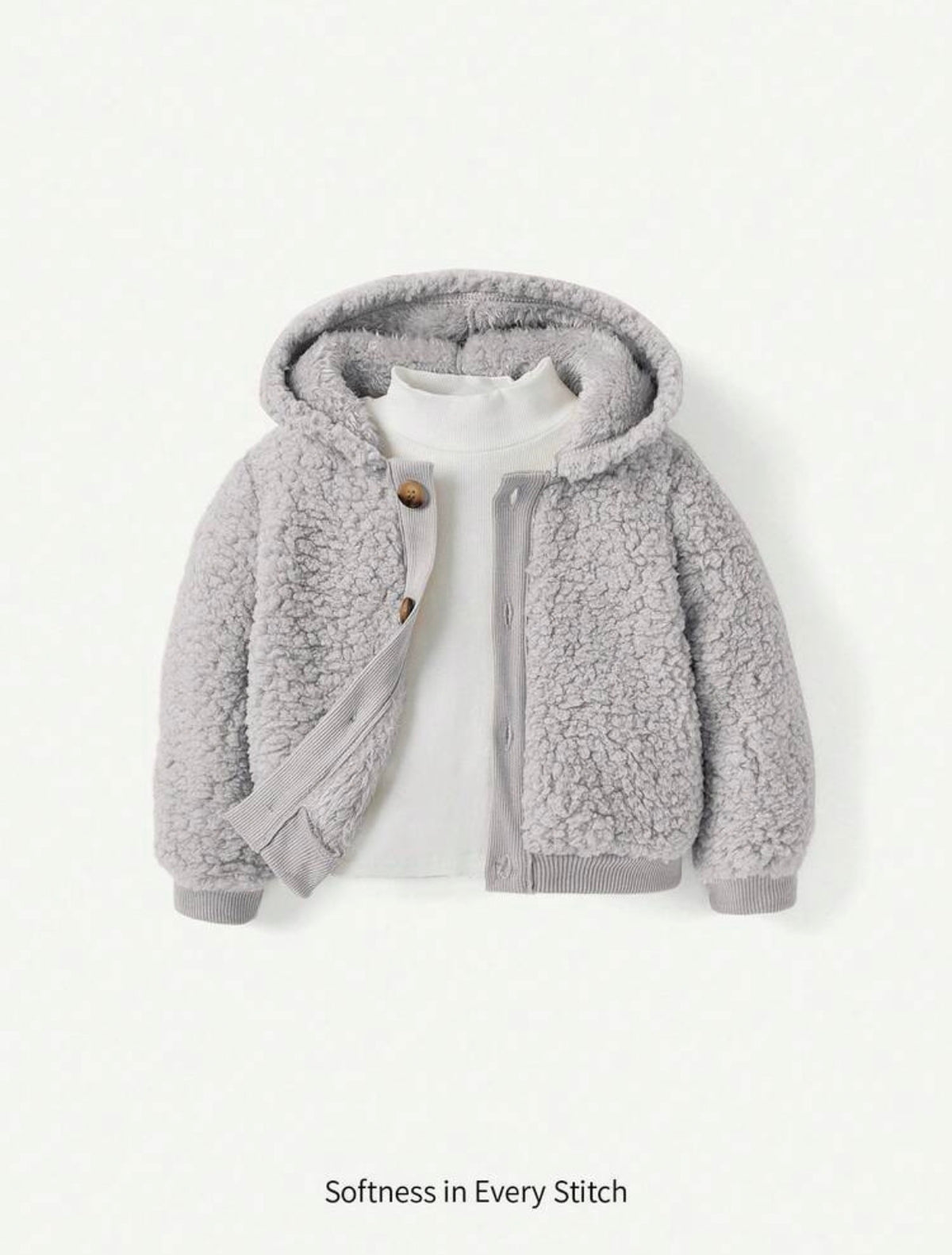 Baby Boy Hooded Thick Padded Coat With Contrast Color Button Front.