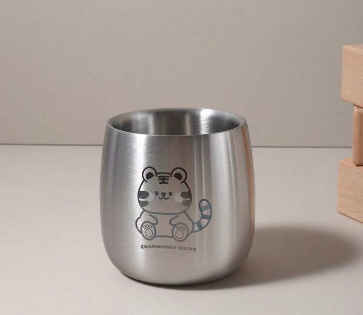 100ml/300ml Stainless Steel 304 Double Wall Water/ Milk Cup With Cartoon Bear, Tiger, Dinosaur Design. (Delivery by 1st July)