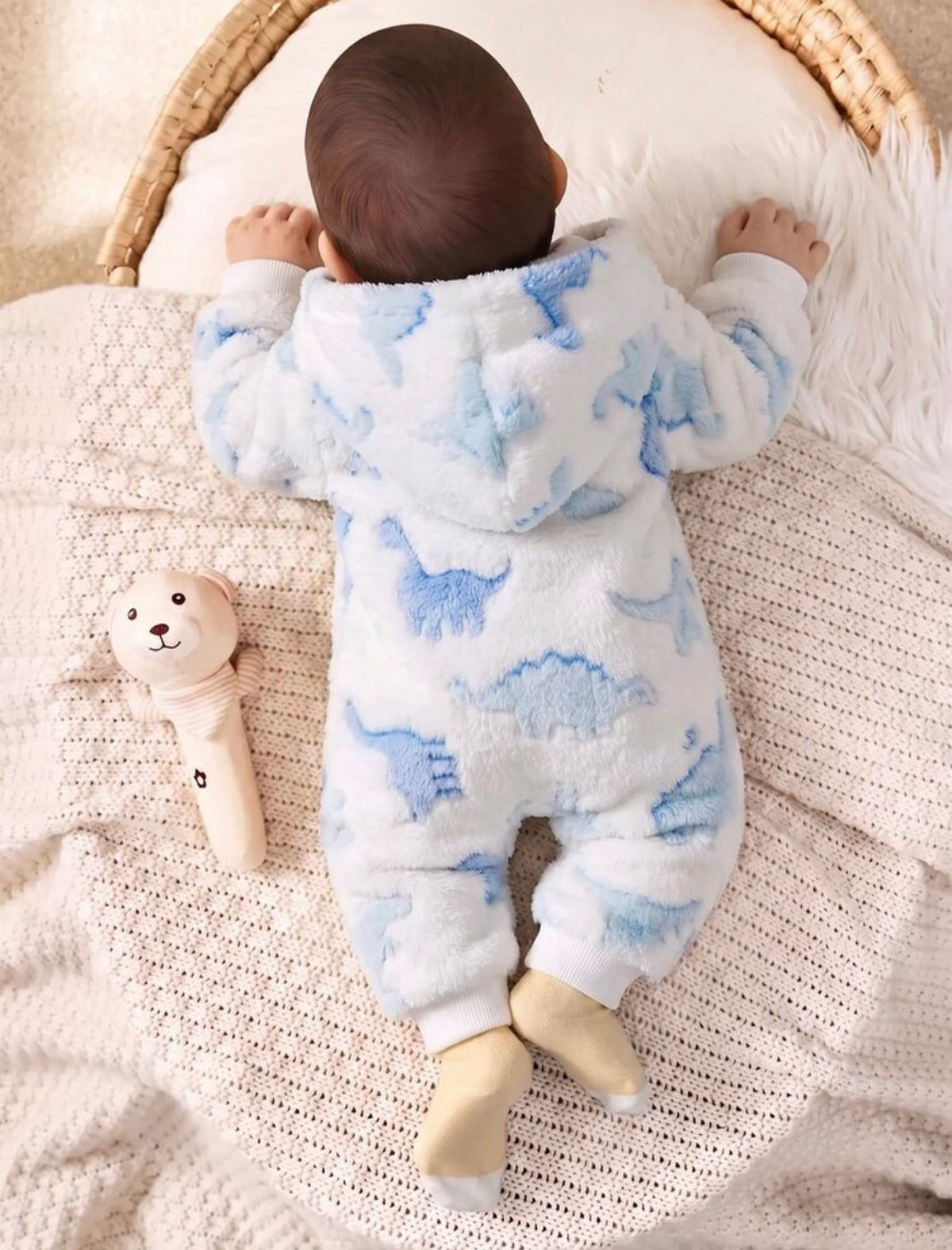 Baby Boy Dinosaur Print Hooded  Winter Jumpsuit