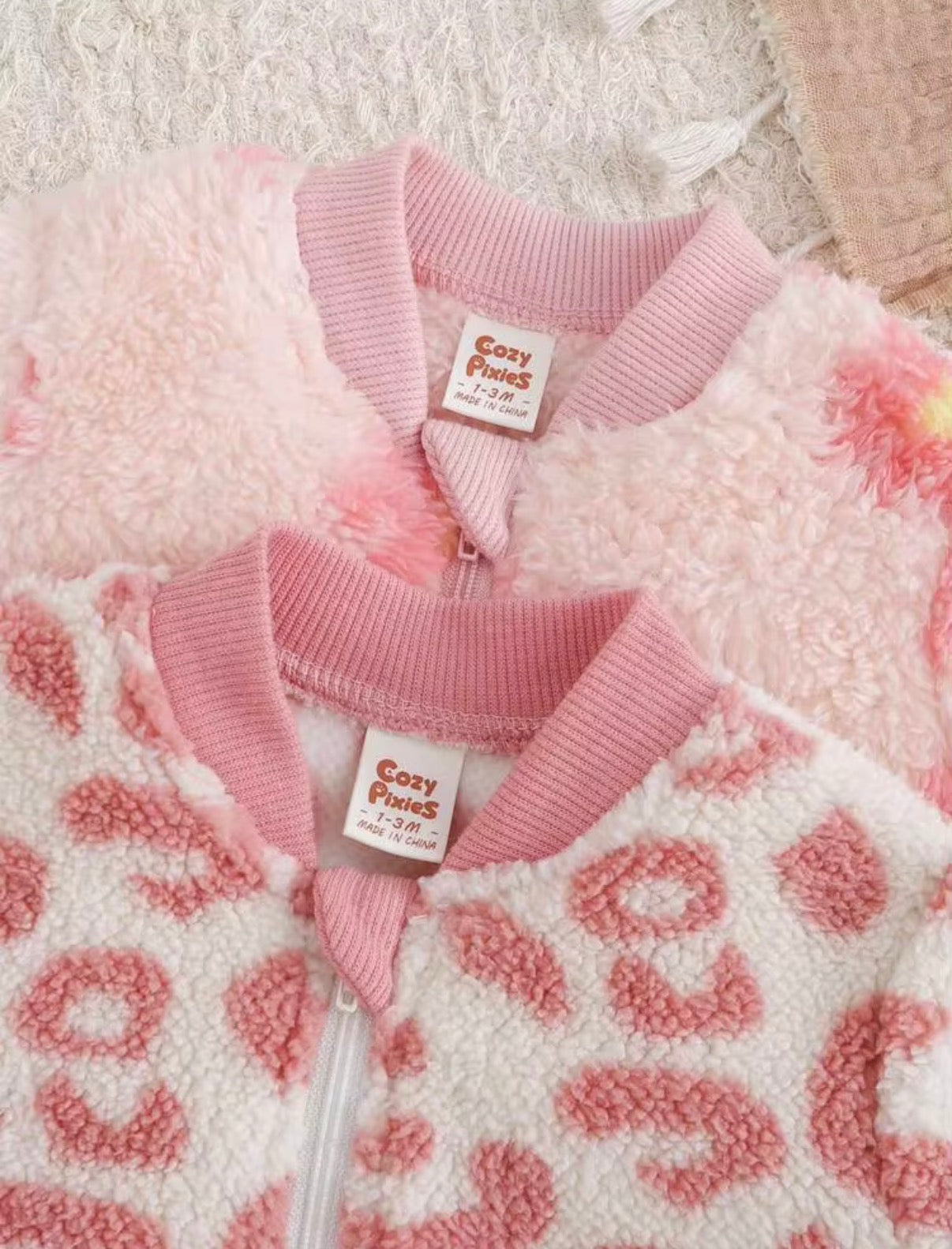 Baby Girl Floral & Leopard Print Plush Soft Round Neck Zip-Up Long Sleeve Jumpsuit (1 Pc)