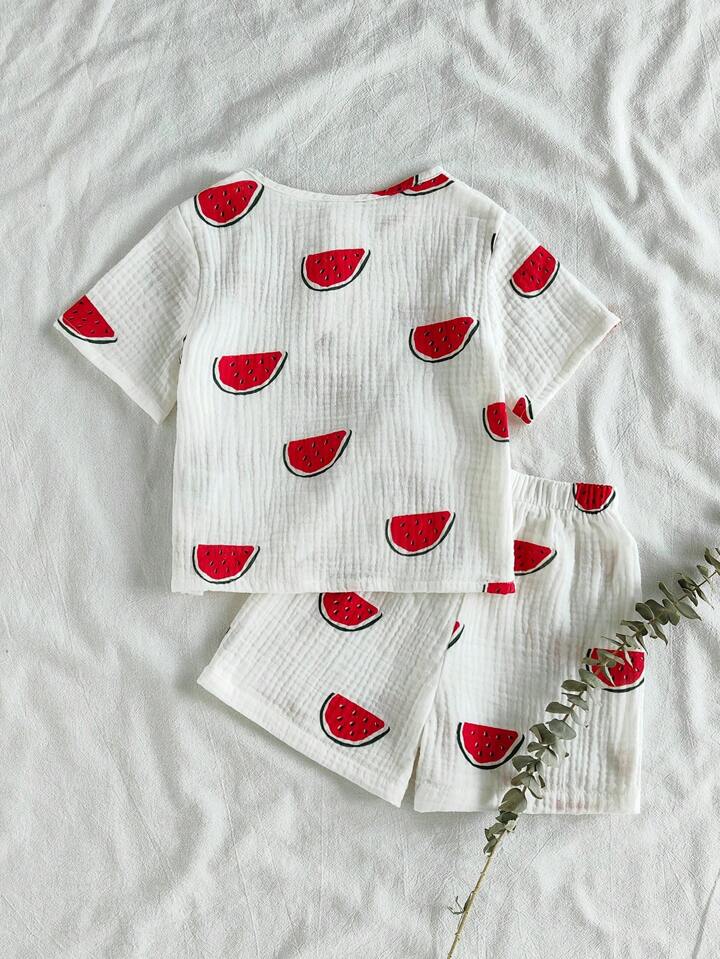 Vintaside Kids 2pcs/Set Baby Boy Cute Watermelon Print Short Sleeve Tee And Shorts Set