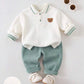 Baby Boy Cartoon Bear Pattern Knitted Soft Crew Neck Long Sleeve Pullover Sweatshirt & Elastic Waist Long Winter Pants 2pcs Set.