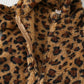 Cartoon Animal Leopard Print Thermal Lined Hooded Zip-Up Long Sleeve Jumpsuit, Suitable For Winter.