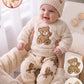 2Pc Baby Pajamas With Shirt Round Neck Bear Embroidery Flannel Loungewear.