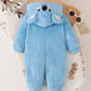 Cute 3D Big Ear Design, Blue Coral Fleece Hooded Long Sleeve Winter Romper.(Delivery By 15th October)