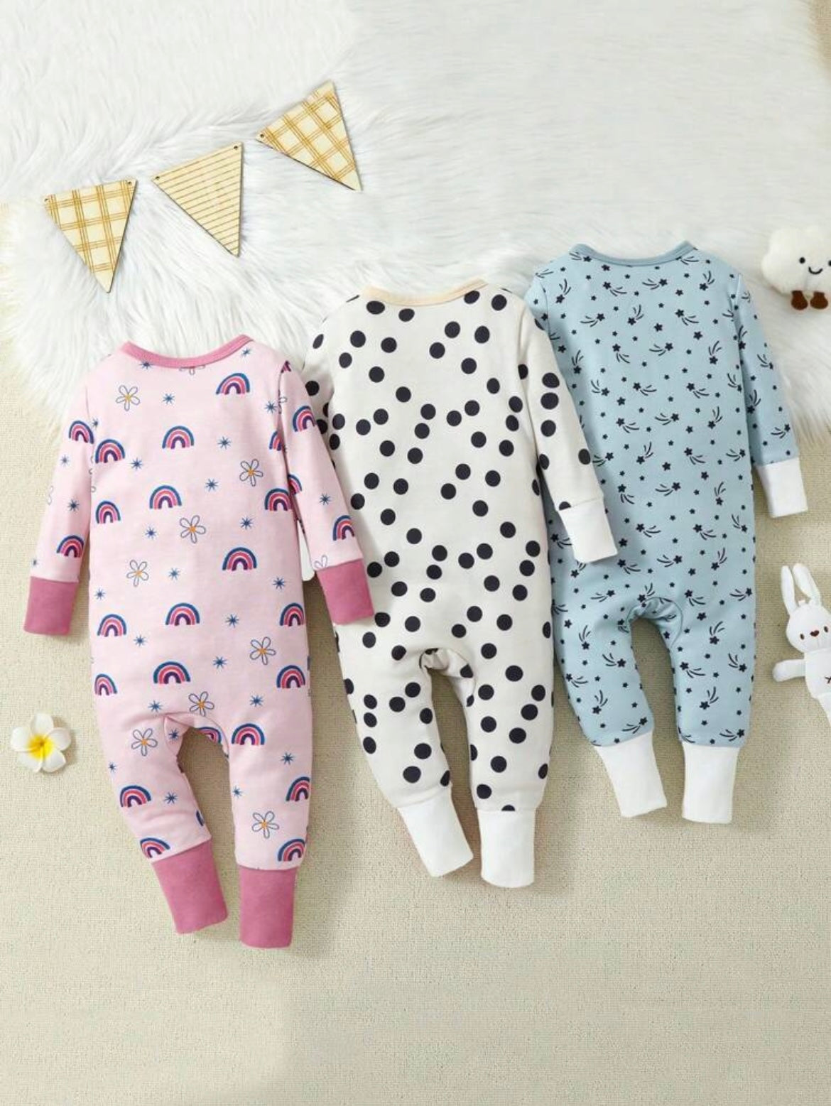 Baby Girl Snug Fit Polka Dot & Floran Printed Jumpsuit.