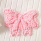 4pc Newborn Baby GirlJumpsuit Hat, Bib, Blanket Gift Set,  Plush Bow Ribbed Long Sleeve.