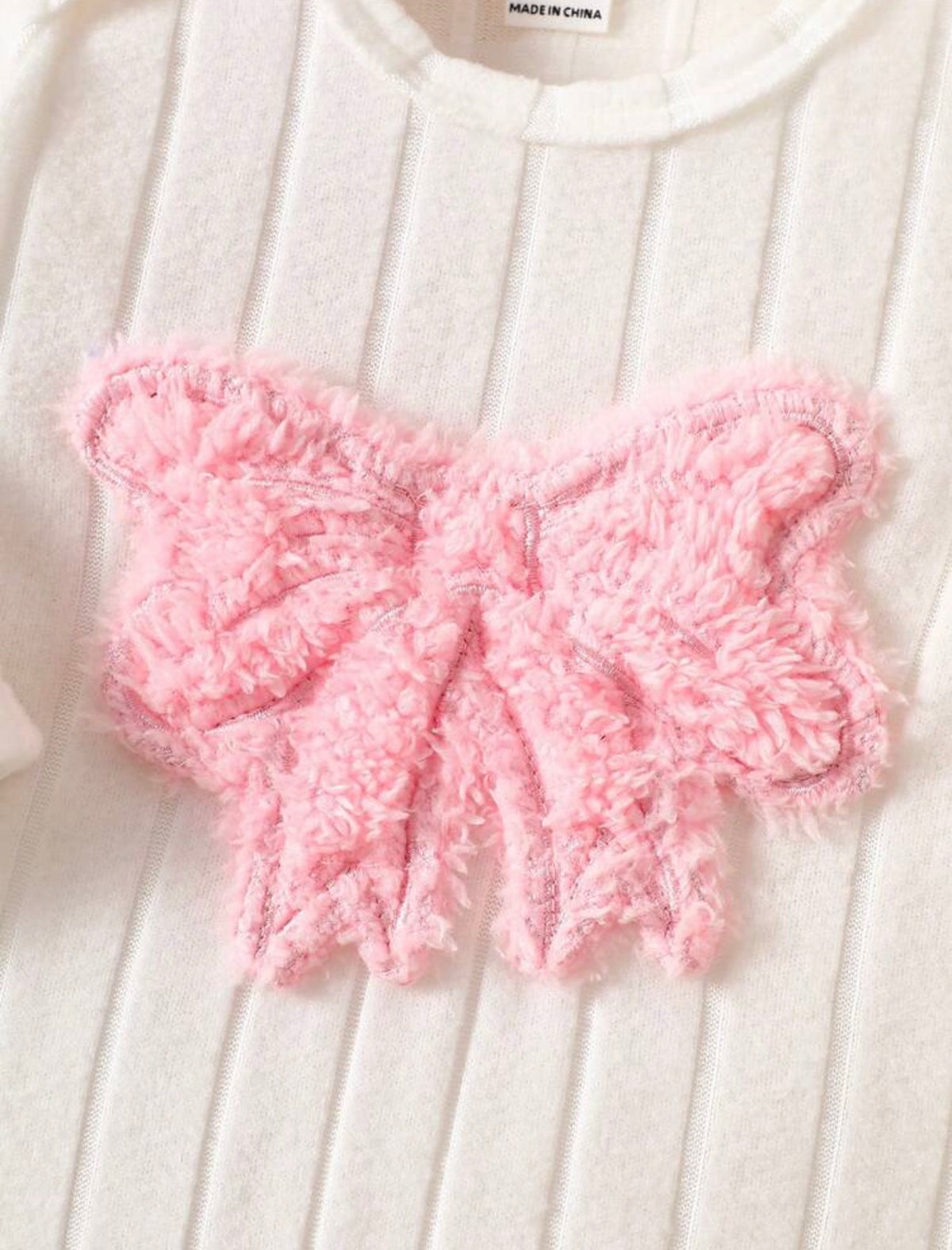 4pc Newborn Baby GirlJumpsuit Hat, Bib, Blanket Gift Set,  Plush Bow Ribbed Long Sleeve.