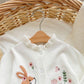 Girl Floral Cartoon Rabbit Embroidery Ruffle Trim Long Sleeve Single-Breasted Knit Cardigan, In Fall/Winter.