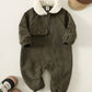 Baby Boy/Girl Green Corduroy Thermal Lined Hooded, Autumn Jumpsuit.