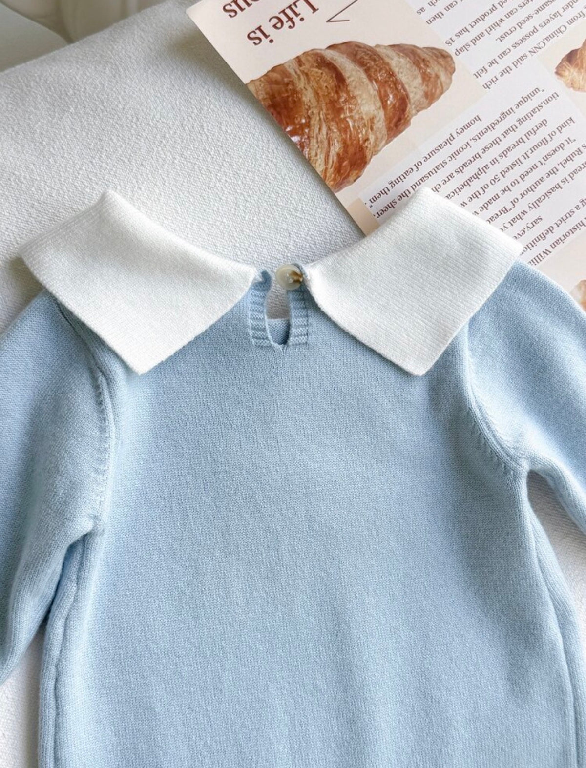 Baby Boy Contrast Color Lapel Long Sleeve Casual Knit Romper Autumn Fall.