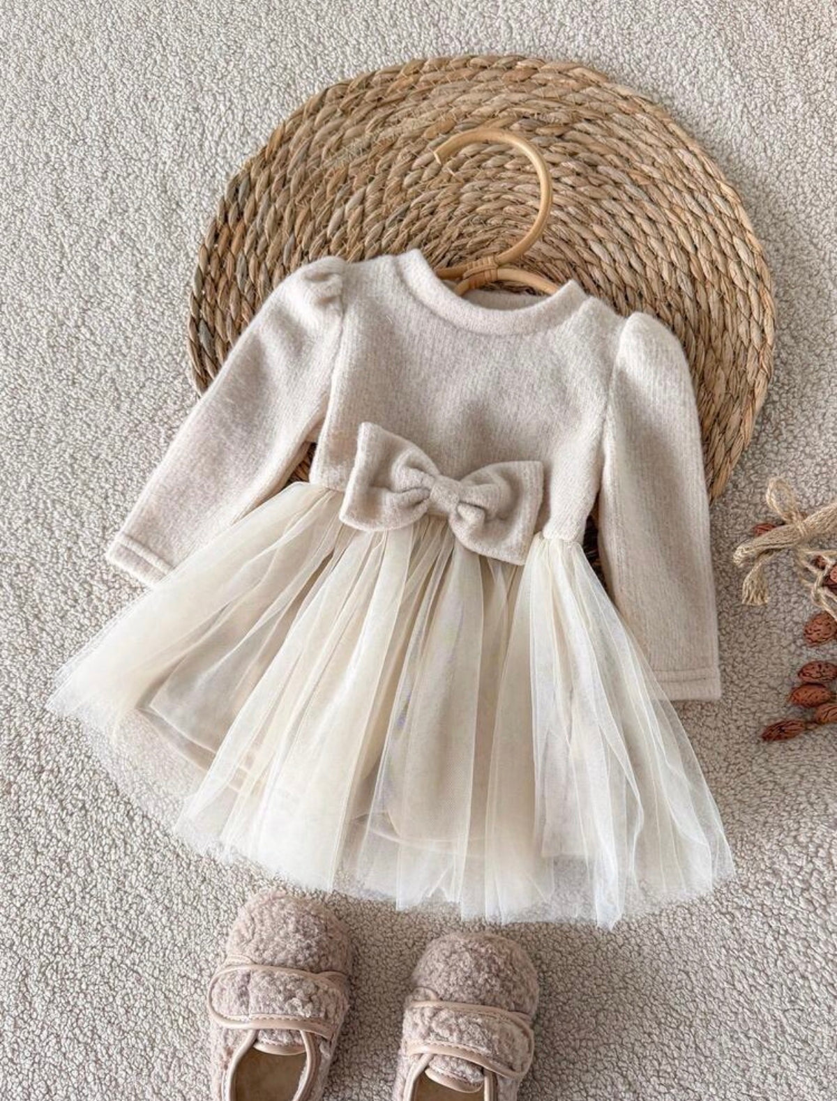 Girls Casual Ditsy Floral Long Sleeve Ribbed Dress.