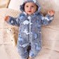 Dinosaur Print Zip Up Hooded Flannel Pajama Autumn Winter Jumpsuit.