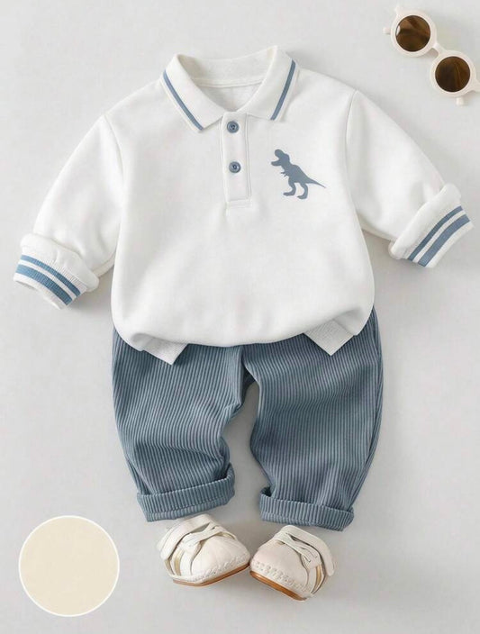 Dragon Pattern Knitted Soft Crew Neck Long Sleeve Pullover Sweatshirt And Elastic Waist Long Pants 2-Piece.
