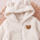 Cartoon Bear Pattern Long Sleeve Hooded Autumn Winter Romper.