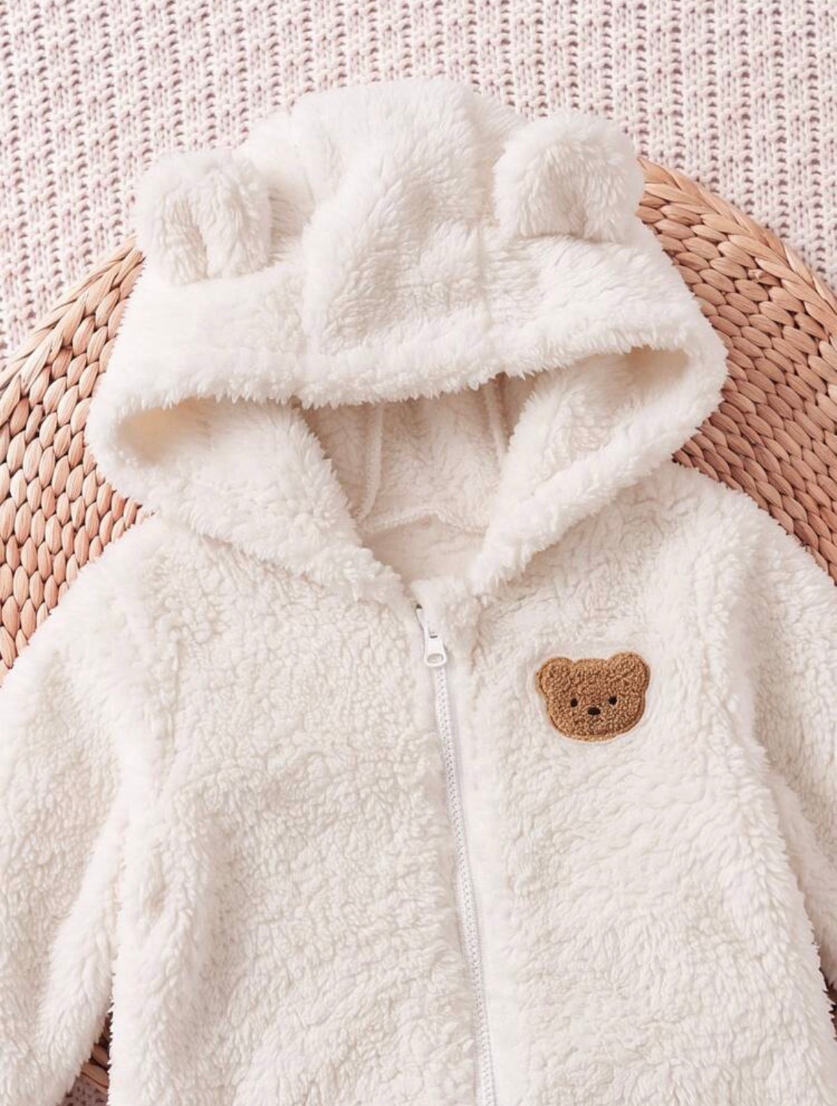 Cartoon Bear Pattern Long Sleeve Hooded Autumn Winter Romper.