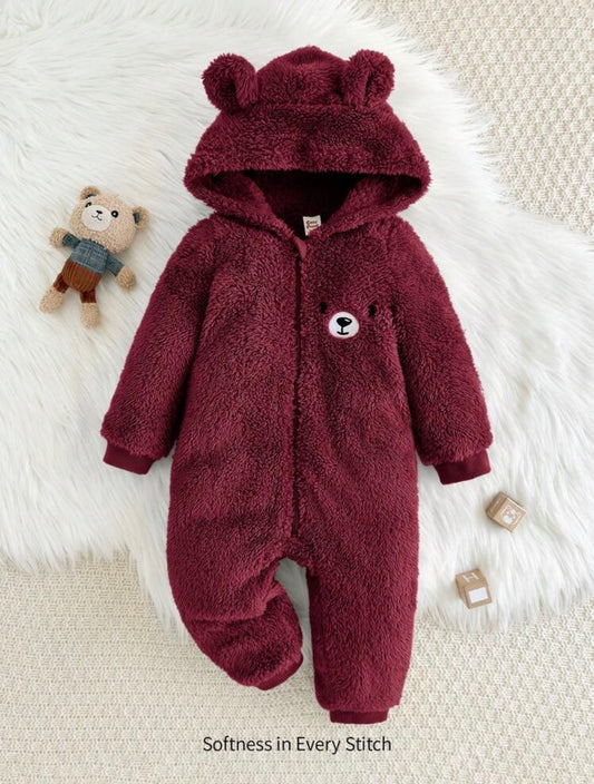 Cartoon Bear Pattern Ear Hooded Thick Jumpsuit. (Delivery By 14th October)