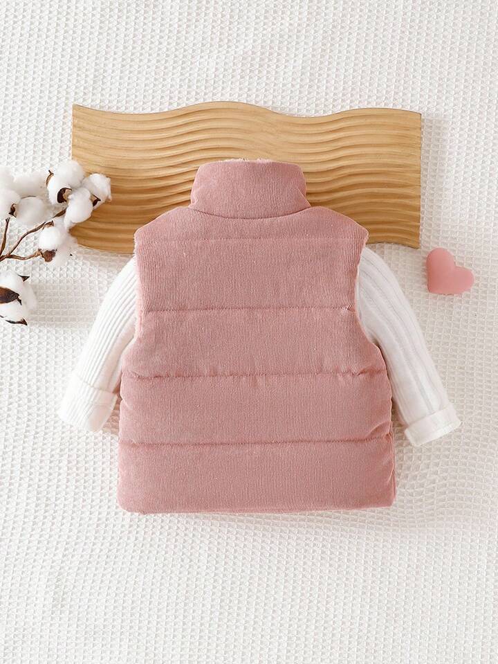 Playful Pals Baby Girls' Casual Cute Fleece Lined Collar Zip-Up Solid Woven Vest.